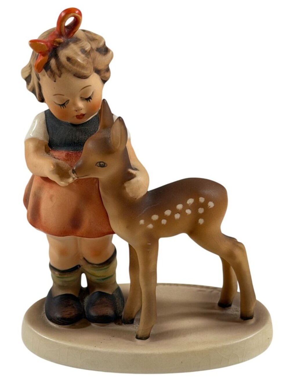 Vintage Goebel Hummel Figurine Girl Child with Deer West Germany 5" V Mark